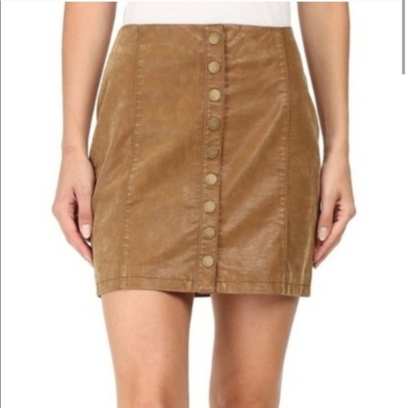 Free People Faux Vegan Leather Button Down Skirt 2 - Picture 7 of 8